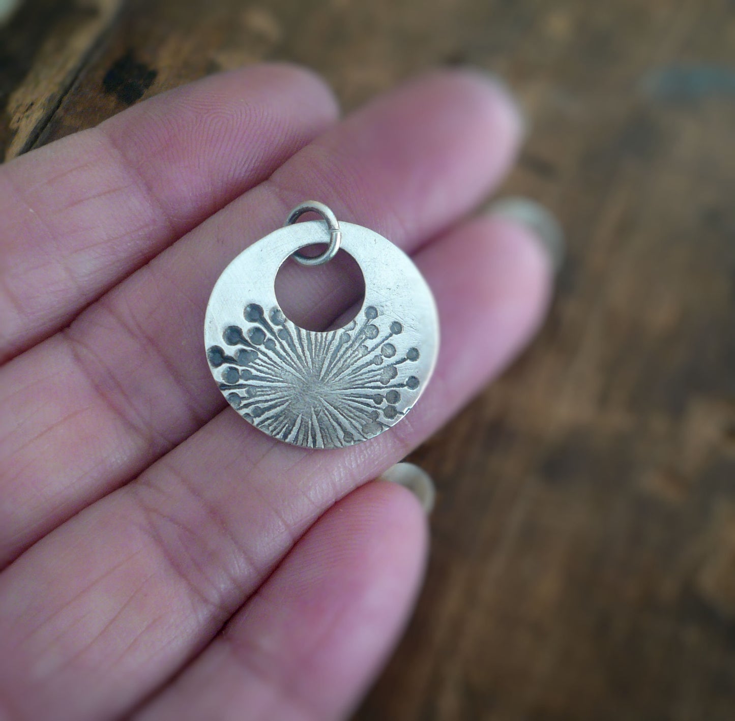 Wishful Pendant - Handmade. Oxidized Fine Silver