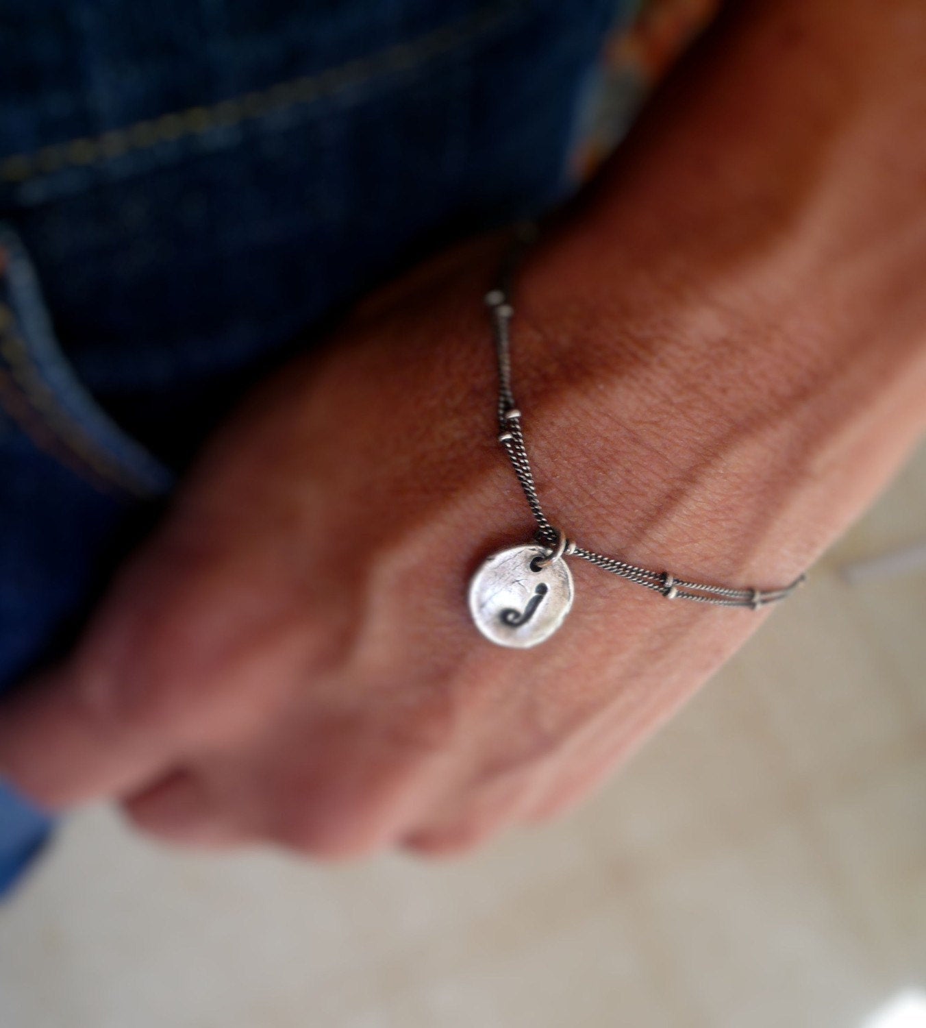 Initially Yours Bracelet - Handmade. Personalized. Oxidized Fine and Sterling Silver