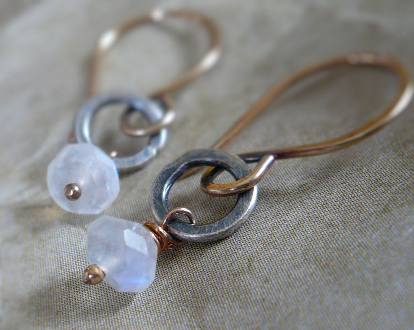 Twinkle Earrings Wonderland Collection - Handmade. Moonstone. 14kt Goldfill. Oxidized Sterling Silver