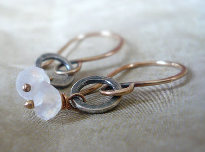 Twinkle Earrings Wonderland Collection - Handmade. Moonstone. 14kt Goldfill. Oxidized Sterling Silver