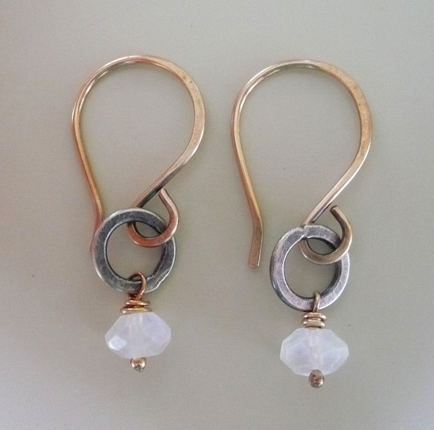 Twinkle Earrings Wonderland Collection - Handmade. Moonstone. 14kt Goldfill. Oxidized Sterling Silver