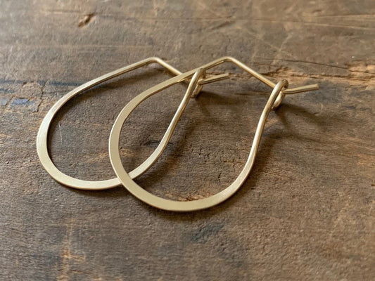 Horseshoe Hoops in Gold - Handmade. hand forged. 14kt goldfill Earrings