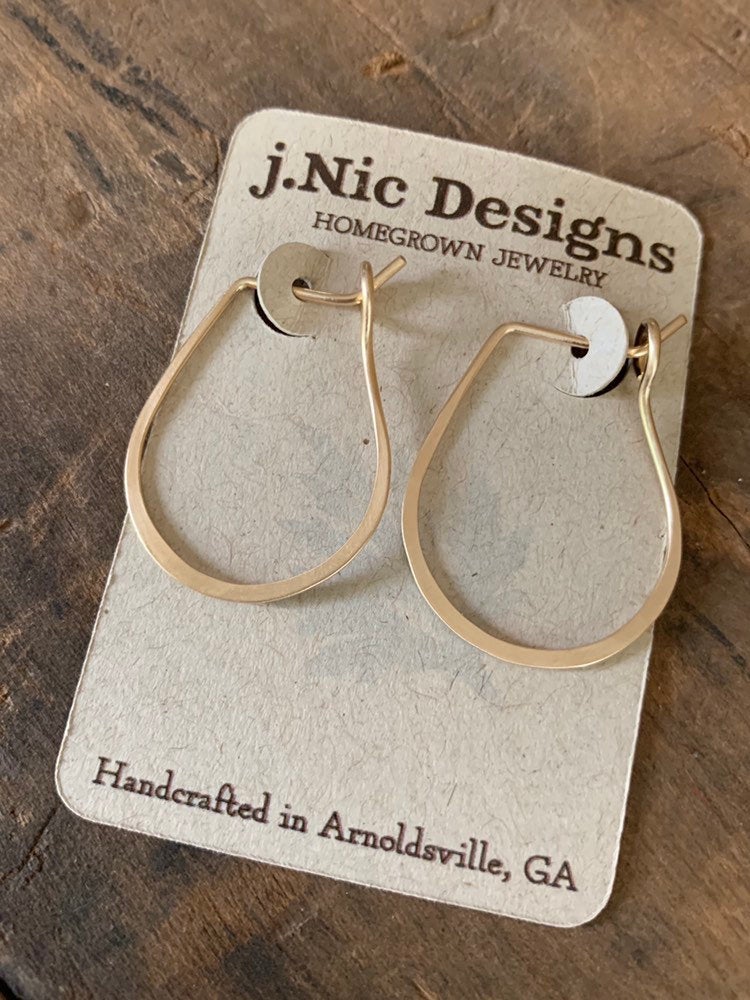 Horseshoe Hoops in Gold - Handmade. hand forged. 14kt goldfill Earrings