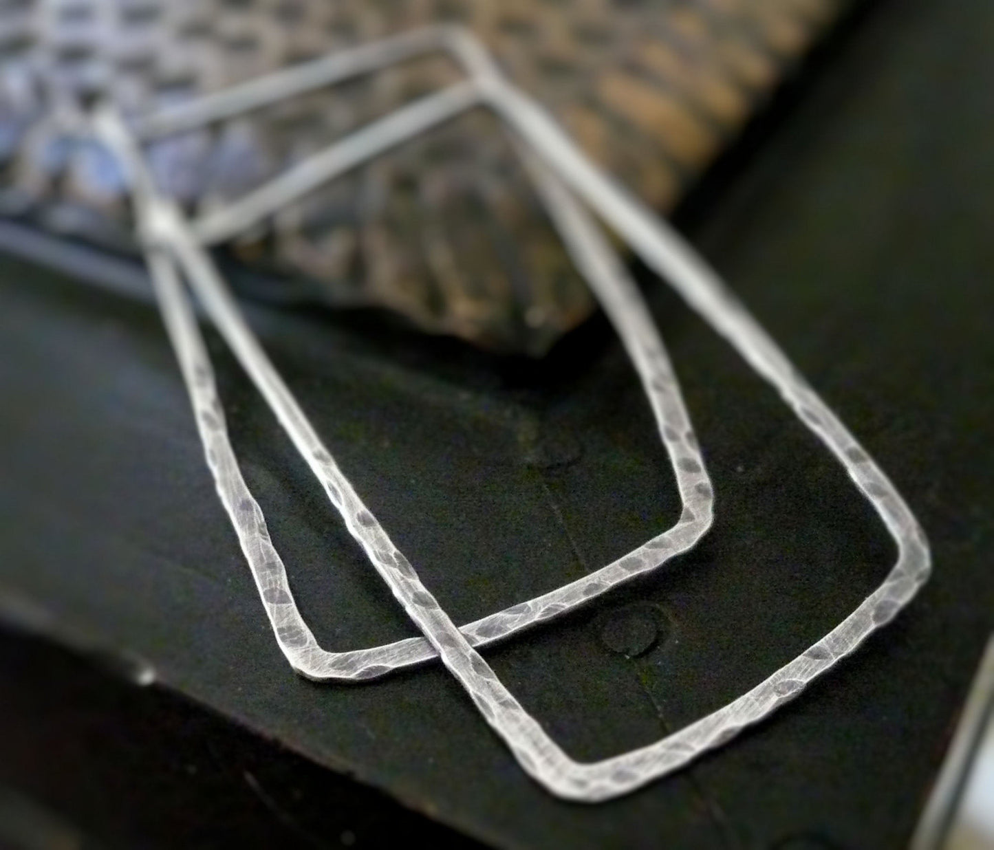 Mangly Rectangles - Textured. Hammered. Oxidized Sterling Silver Hoops