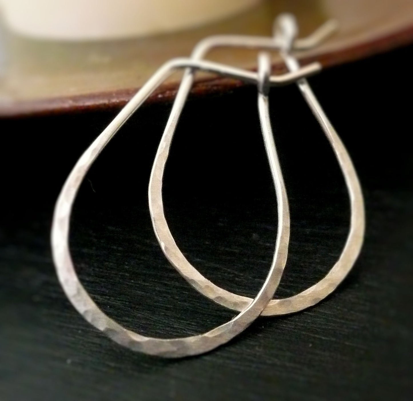 Hammered Horseshoe Hoops. Handmade. Sterling Silver