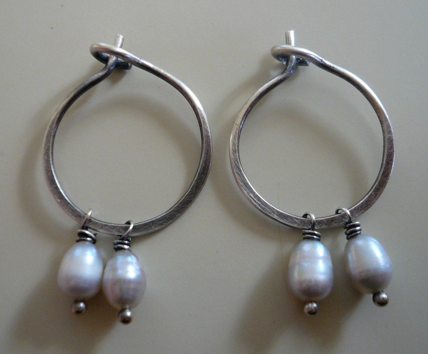 Harmony Hoops. Handmade. Oxidized & polished Sterling Silver. Pearls
