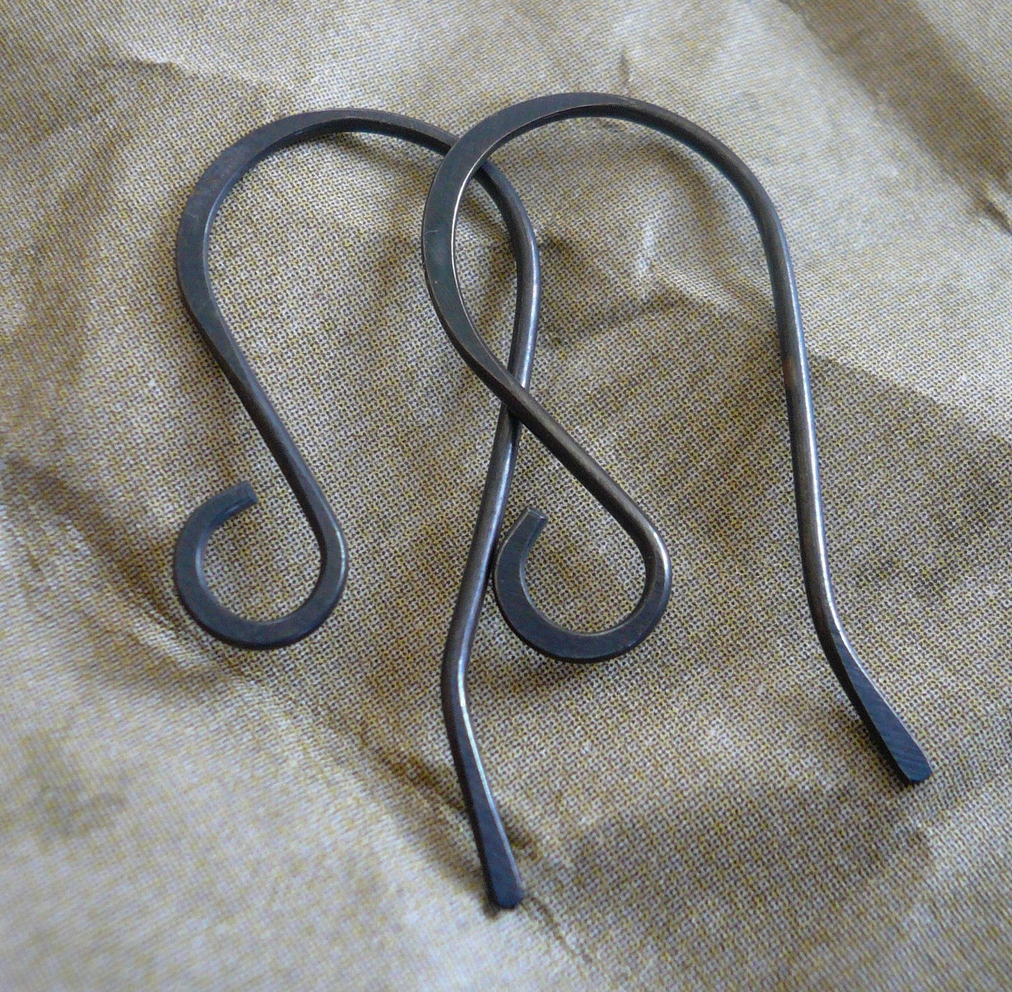 Solitaire Sterling Silver Earwires - Handmade. Heavily Oxidized