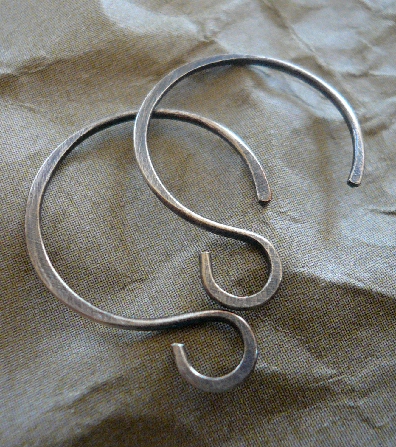 Large Solitude Sterling Silver Earwires - Handmade. Handforged. Oxidized and polished