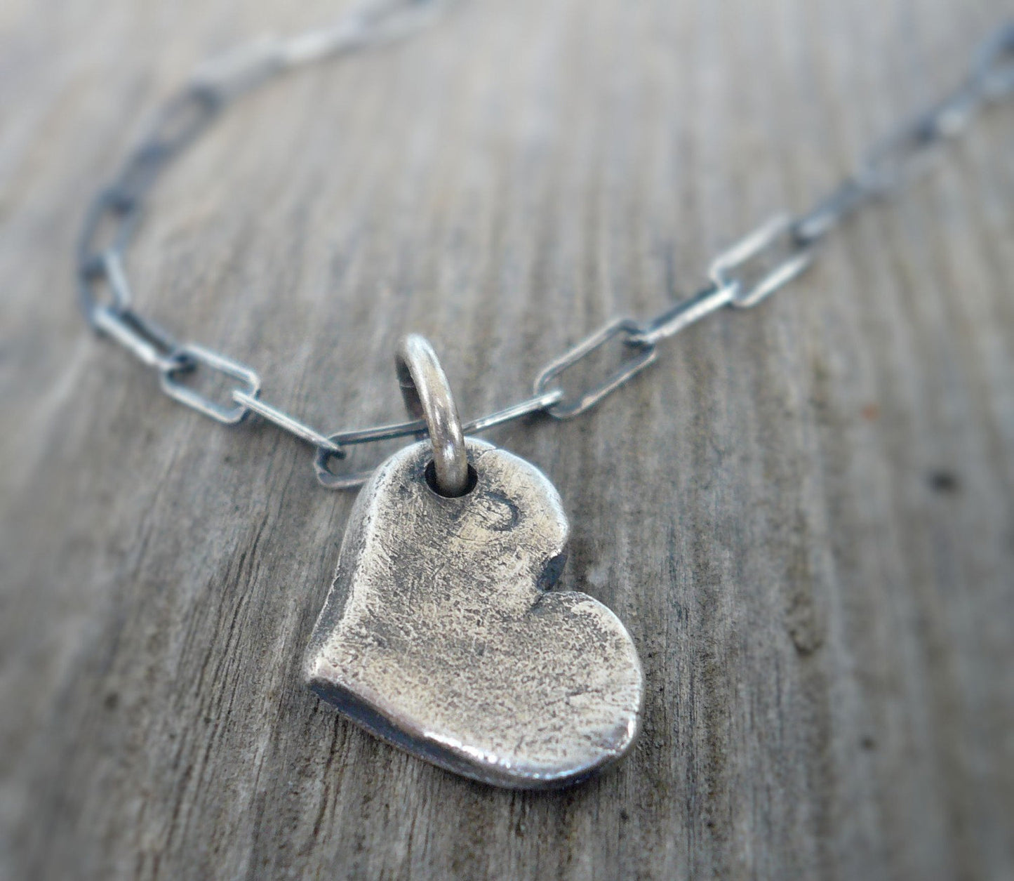 Heart on a String Necklace - Handmade. Oxidized Fine and Sterling Silver