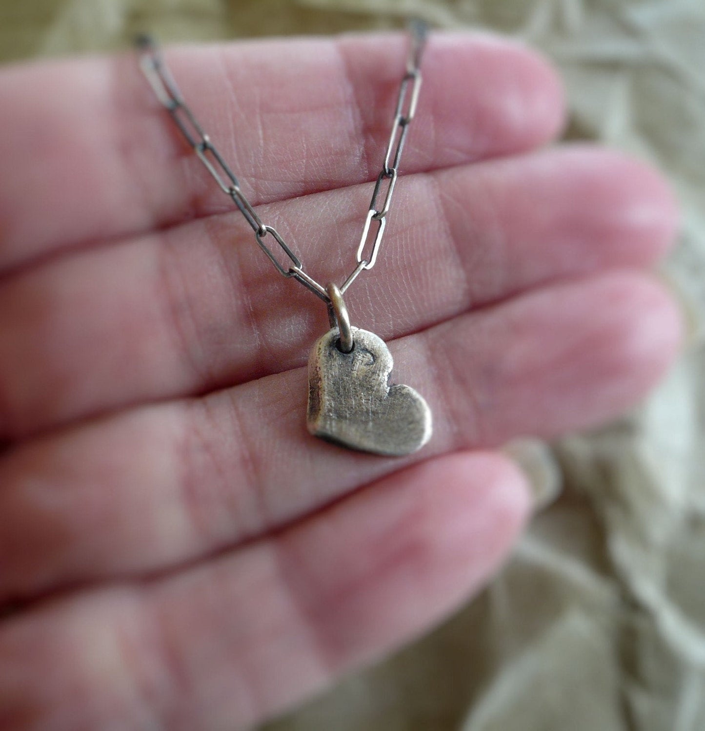 Heart on a String Necklace - Handmade. Oxidized Fine and Sterling Silver