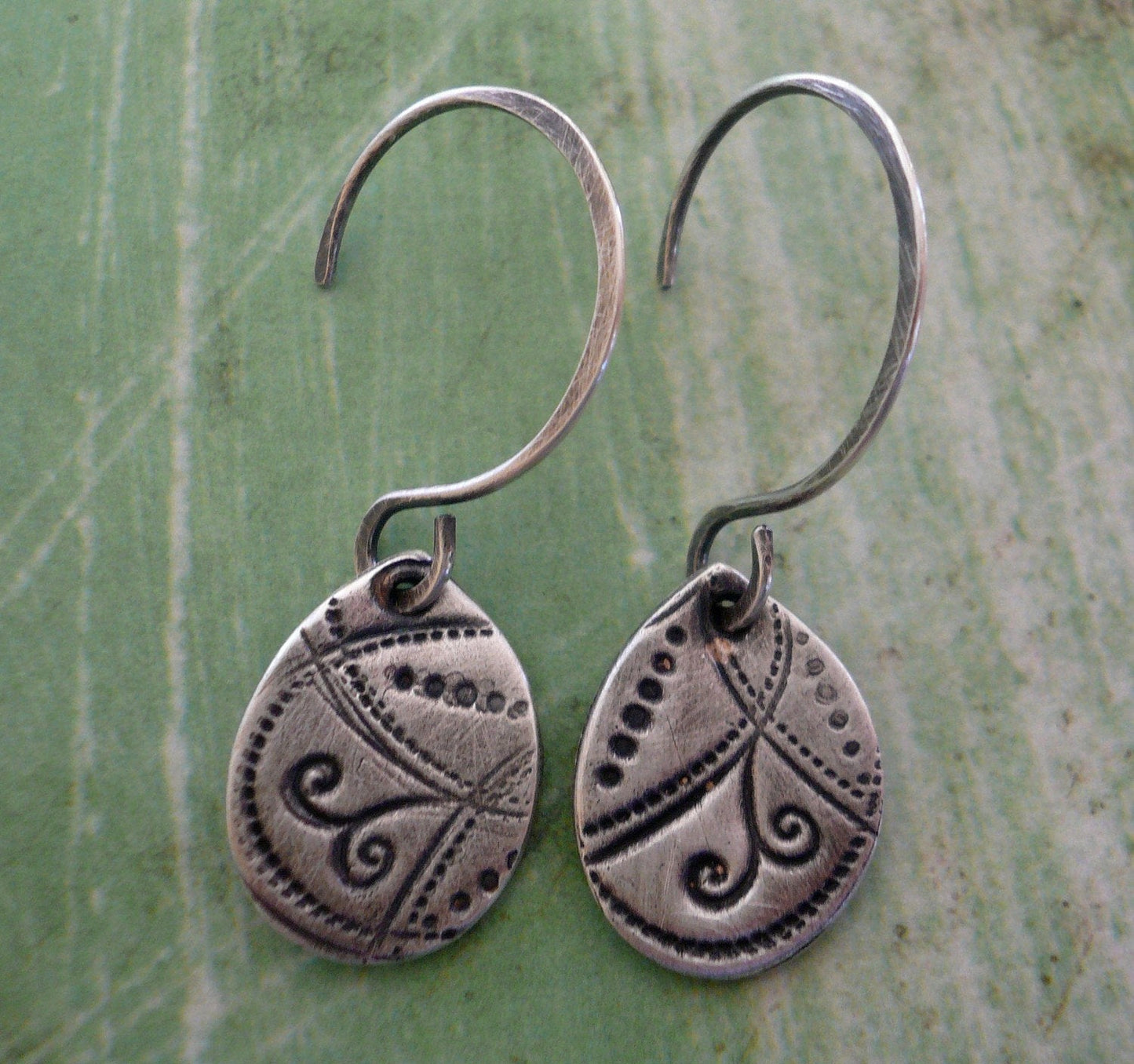 Petal Earrings Flourish Collection - Handmade. Oxidized fine and sterling silver dangle earrings
