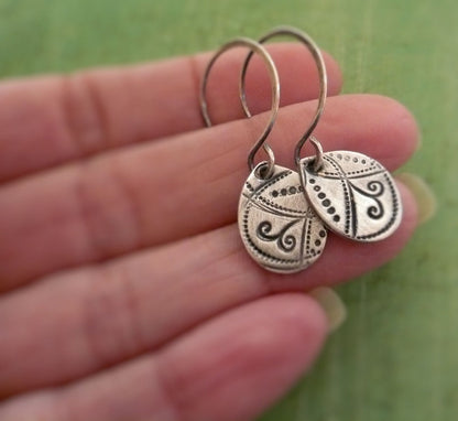 Petal Earrings Flourish Collection - Handmade. Oxidized fine and sterling silver dangle earrings