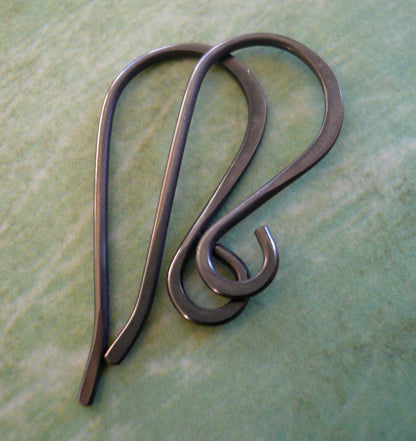 Heavy 18 Gauge Solitaire Sterling Silver Earwires - Heavily oxidized Black Finish. Handmade. Hand forged