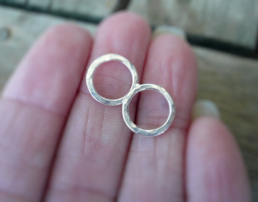 Pair of my Handforged, hammered Sterling Silver Loops - Handmade. Hand forged. 10mm.