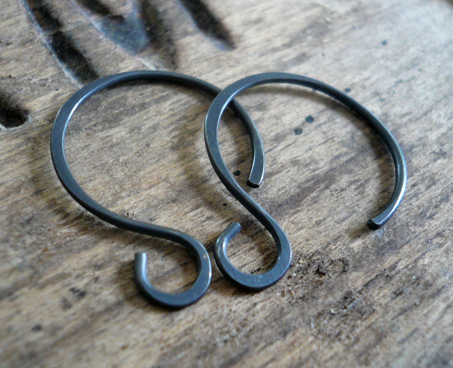 Large Solitude Sterling Silver Earwires - Handmade. Handforged. Heavily Oxidized