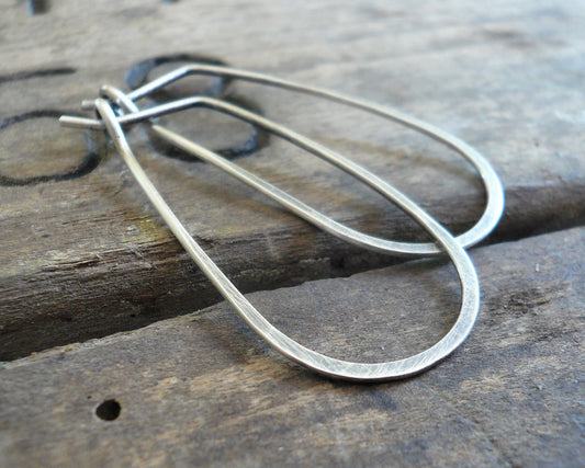 Tear Drop Hoops - Handmade. Hand Forged. Oxidized Sterling Silver Earrings
