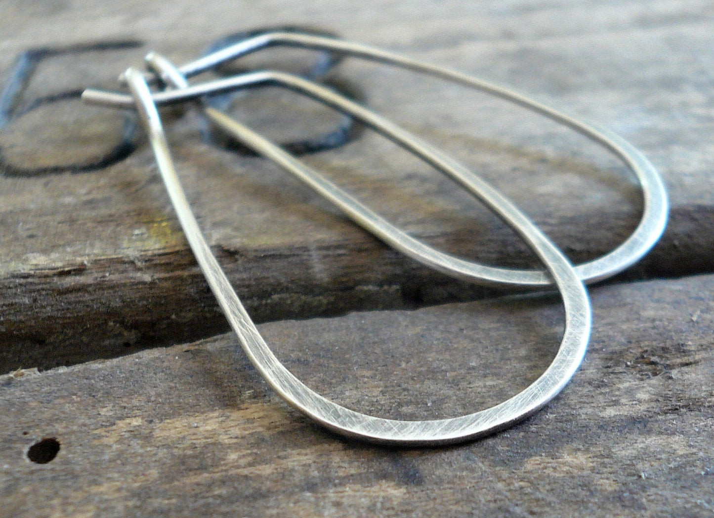 Tear Drop Hoops - Handmade. Hand Forged. Oxidized Sterling Silver Earrings