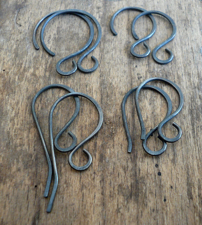 Sample Pack 4 pairs of my Sterling Silver Earwires - Handmade. Handforged. Heavily Oxidized