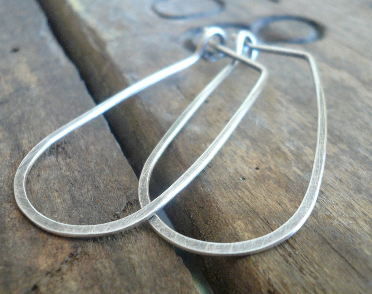 Tear Drop Hoops - Handmade. Hand Forged. Oxidized Sterling Silver Earrings