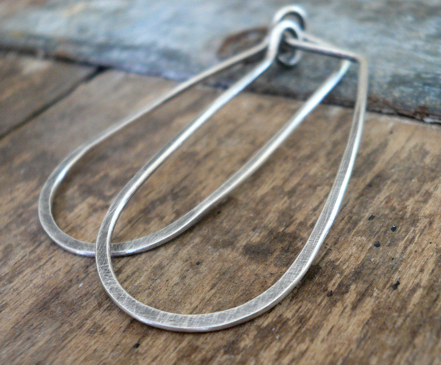 Tear Drop Hoops - Handmade. Hand Forged. Oxidized Sterling Silver Earrings