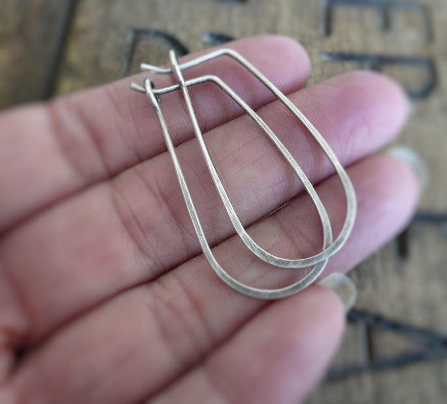 Tear Drop Hoops - Handmade. Hand Forged. Oxidized Sterling Silver Earrings