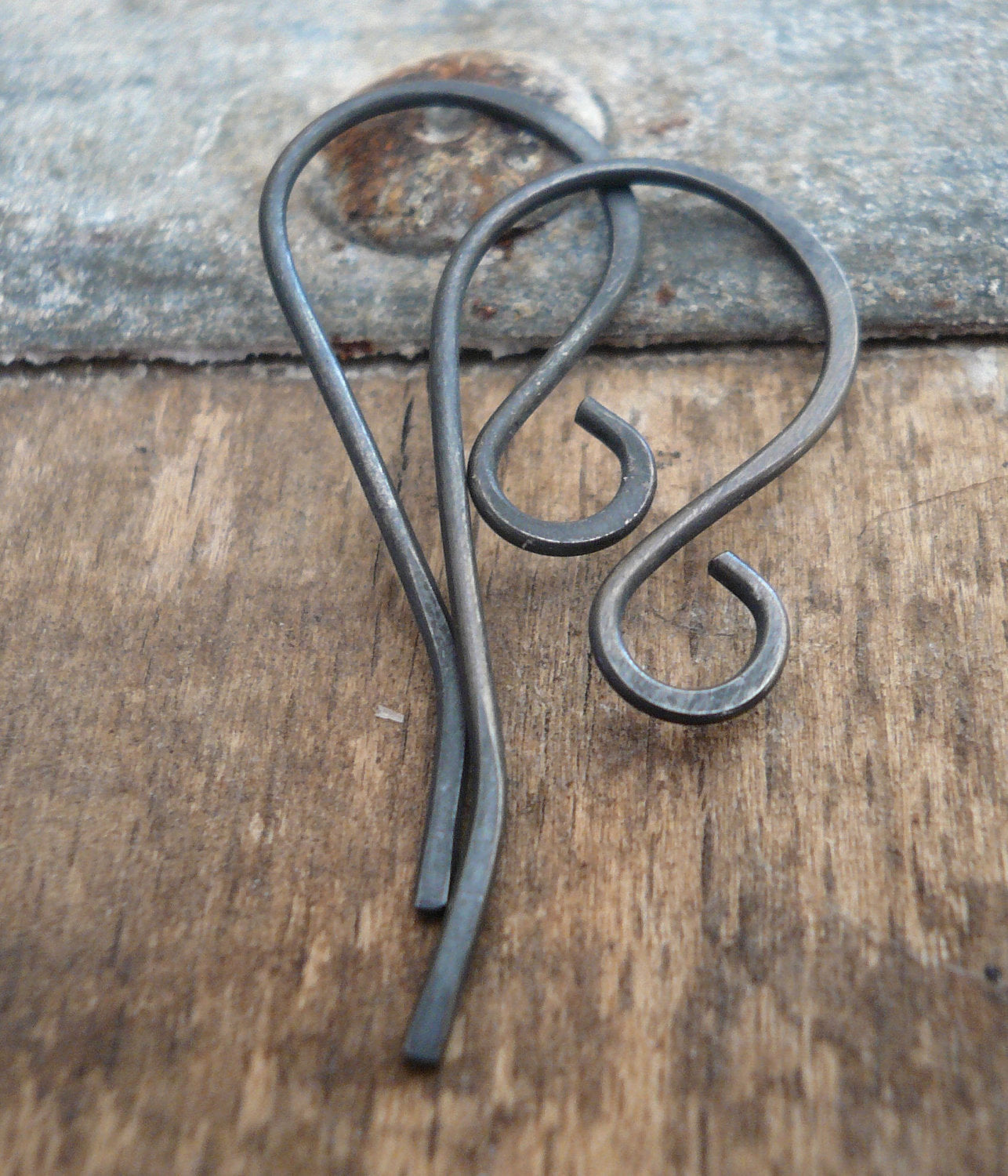 Solitaire Sterling Silver Earwires - Handmade. Heavily Oxidized