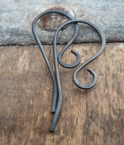 Solitaire Sterling Silver Earwires - Handmade. Heavily Oxidized Black Finish.