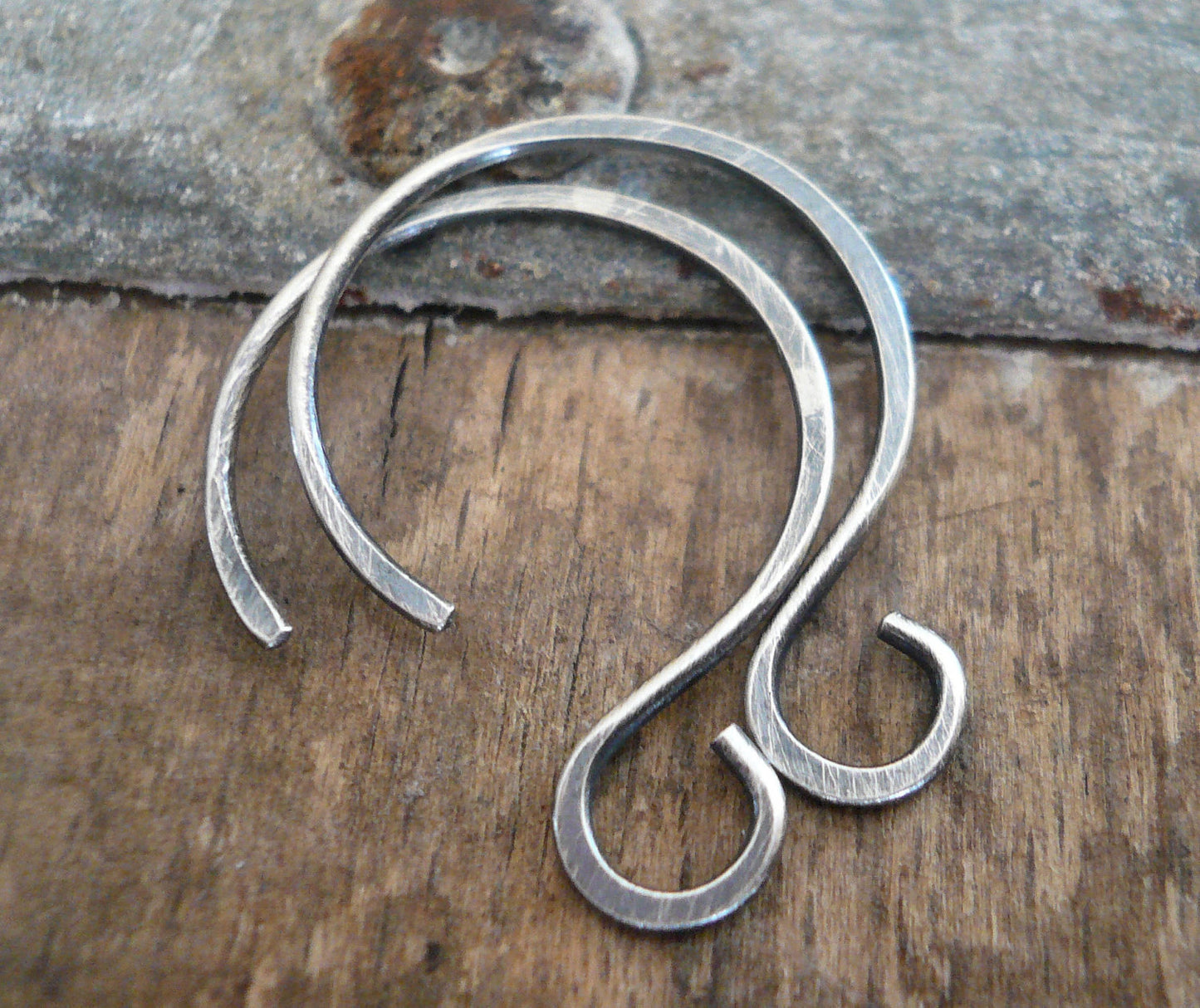 Large Solitude Sterling Silver Earwires - Handmade. Handforged. Oxidized and polished