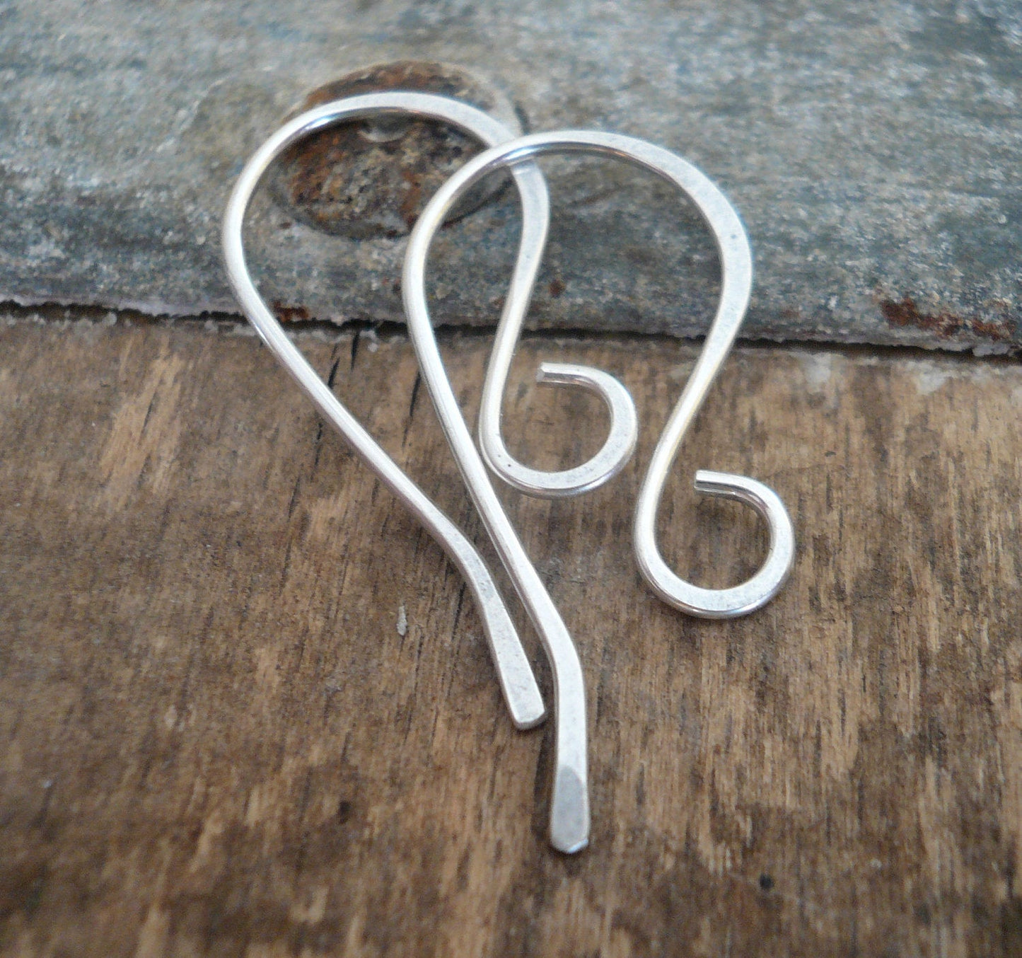 Solitaire Sterling Silver Earwires - Handmade. Handforged