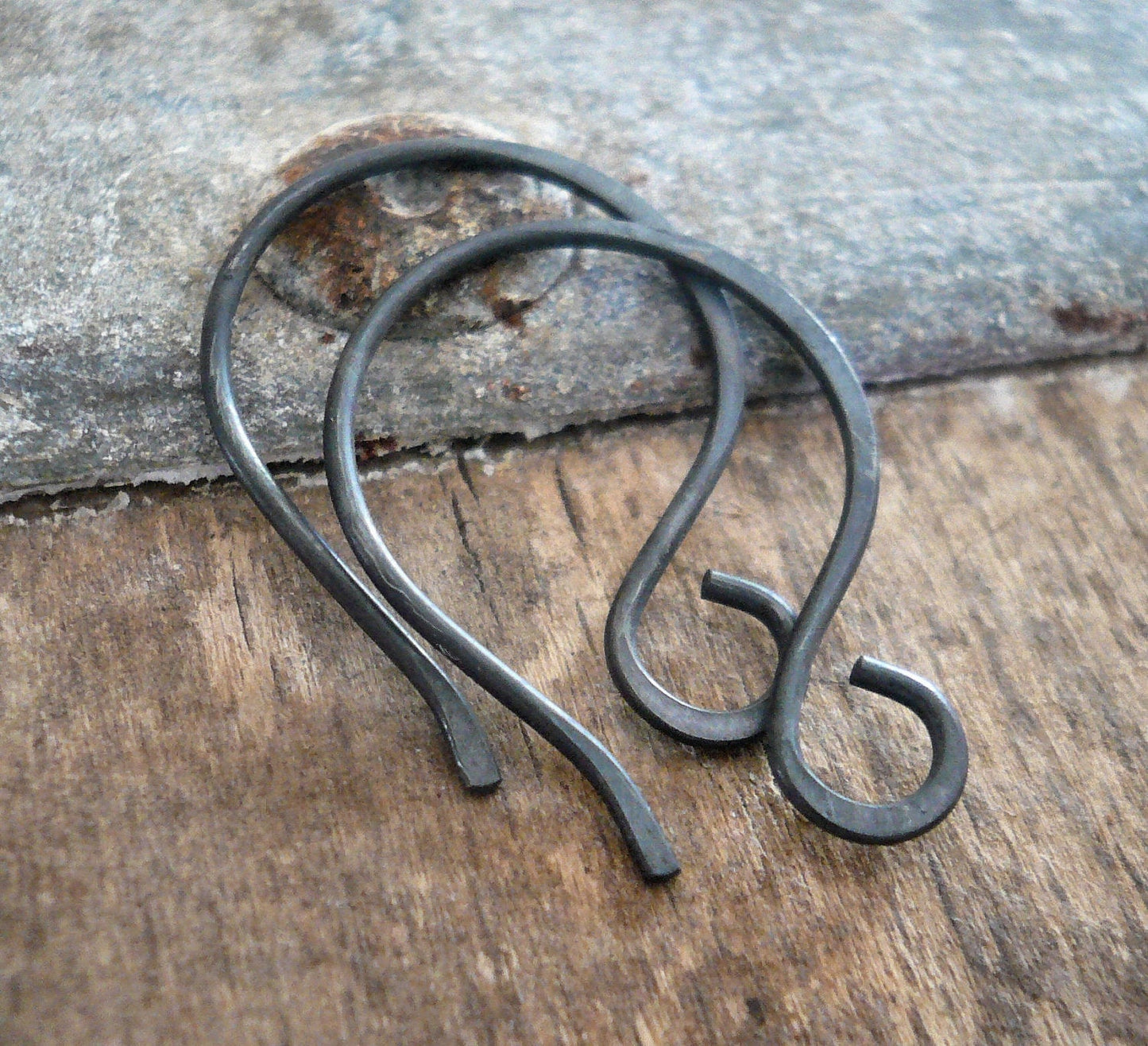 Large Twinkle Sterling Silver Earwires - Handmade. Handforged. Heavily Oxidized