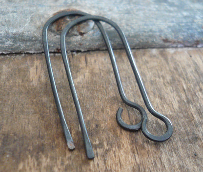 Minimalist Sterling Silver Earwires - Handmade. Handforged. Heavily Oxidized Finish