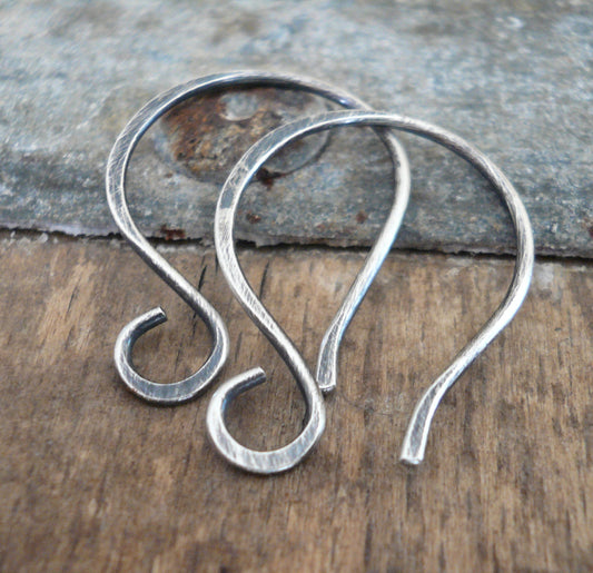 Large Twinkle Sterling Silver Earwires - Handmade. Handforged. Oxidized and polished