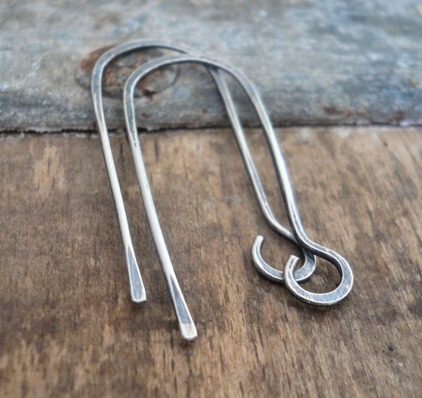 Minimalist Sterling Silver Earwires - Handmade. Handforged. Oxidized and Polished