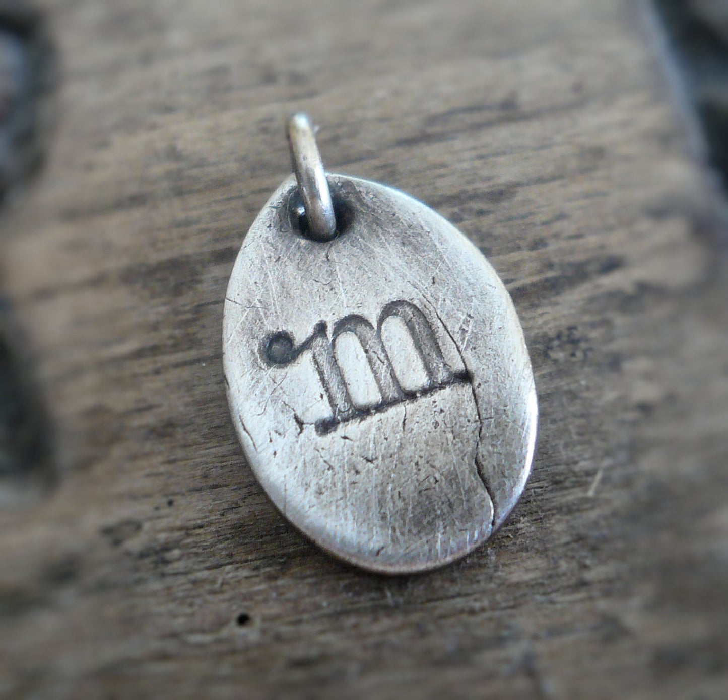 Tear Drop Initial Pendant - Handmade. Personalized. Oxidized Fine Silver