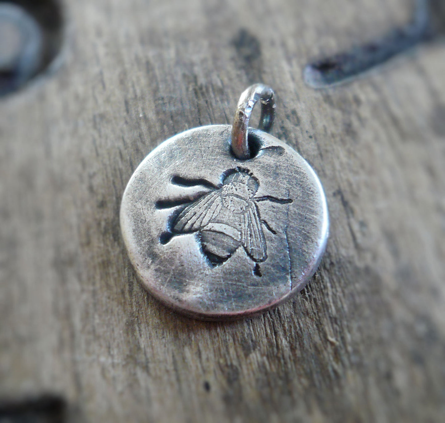 Bee Charmer Pendant- Handmade. Oxidized Fine Silver. Design Your Own Series