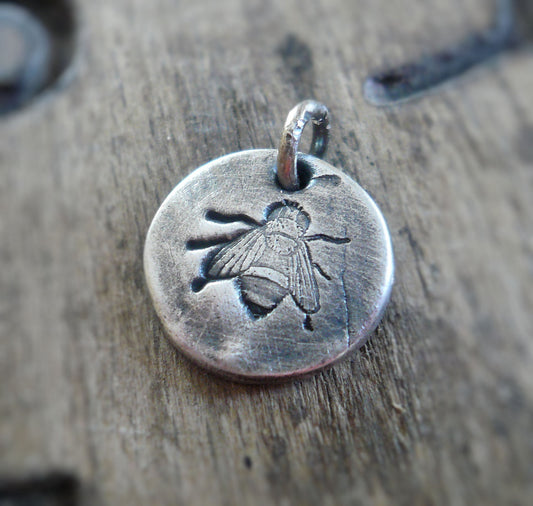 Bee Charmer Pendant- Handmade. Oxidized Fine Silver. Design Your Own Series