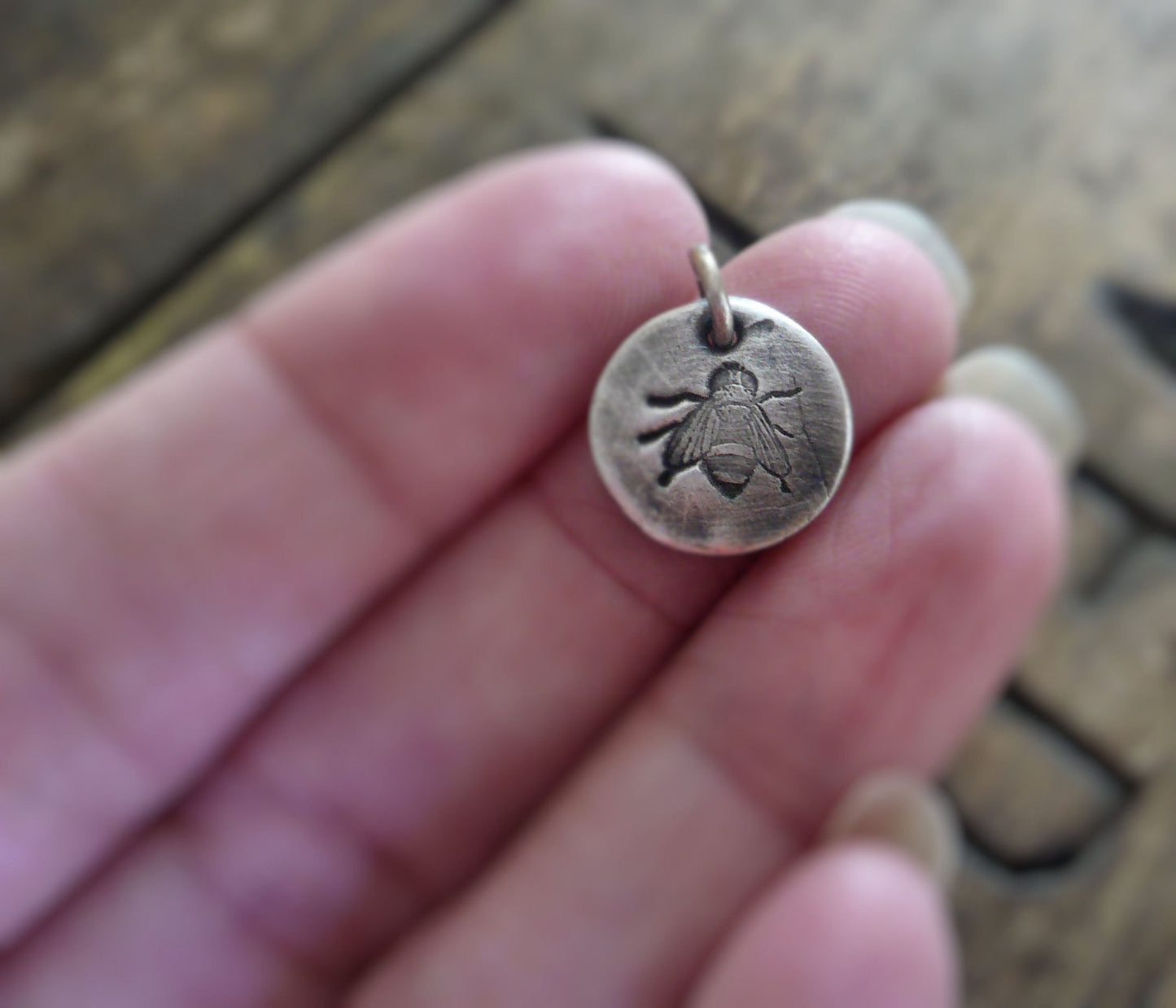 Bee Charmer Pendant- Handmade. Oxidized Fine Silver. Design Your Own Series