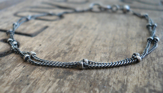 Anklet Design Your Own Series -  2 strand Oxidized Sterling Silver Satellite Chain