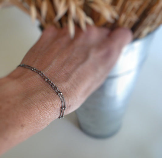 Bracelet Design Your Own Series -  2 strand Oxidized Sterling Silver Satellite Chain
