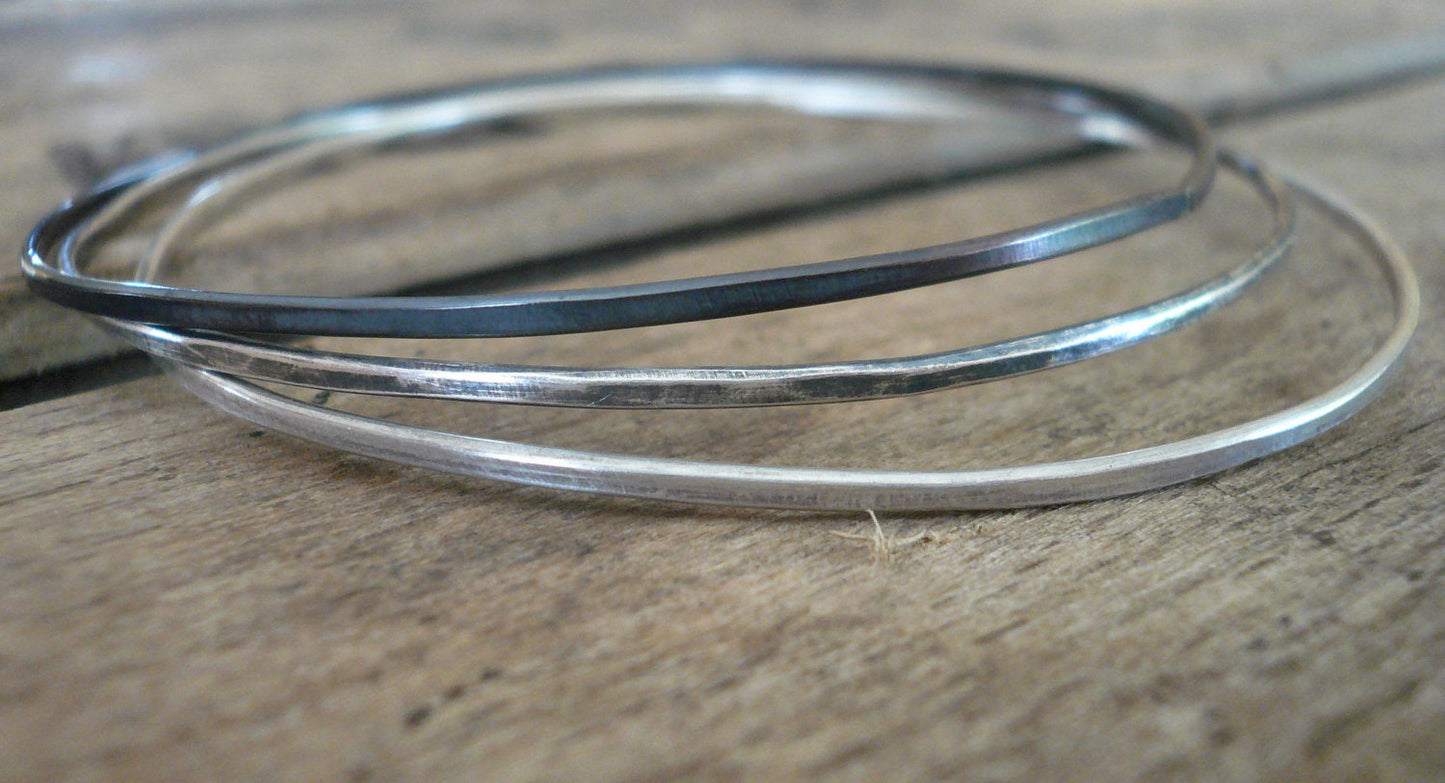 Drift Bangle Bracelet Trio- Handmade. Hammered. Your choice of Finishes. 3 Bangles