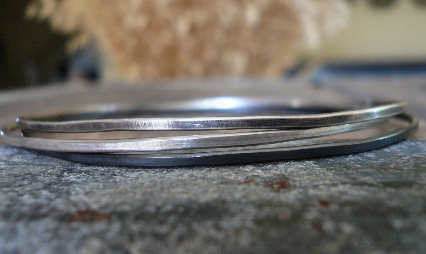 Drift Bangle Bracelet Trio- Handmade. Hammered. Your choice of Finishes. 3 Bangles