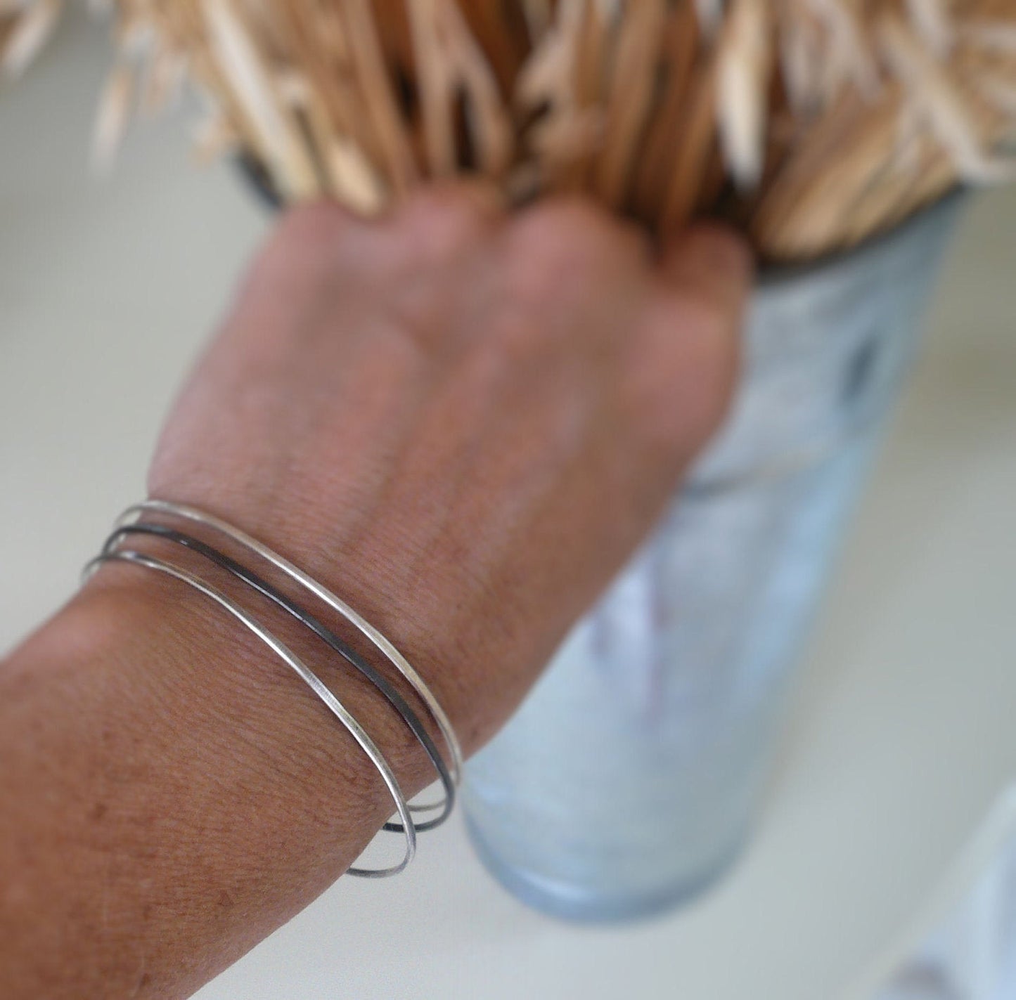 Drift Bangle Bracelet Trio- Handmade. Hammered. Your choice of Finishes. 3 Bangles