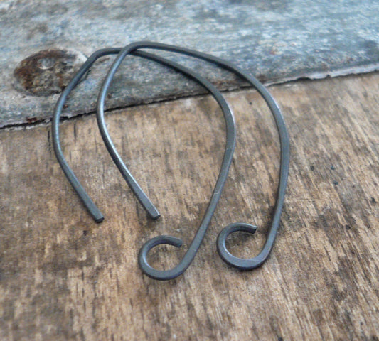 Hint Sterling Silver Earwires - Handmade. Handforged. Heavily Oxidized