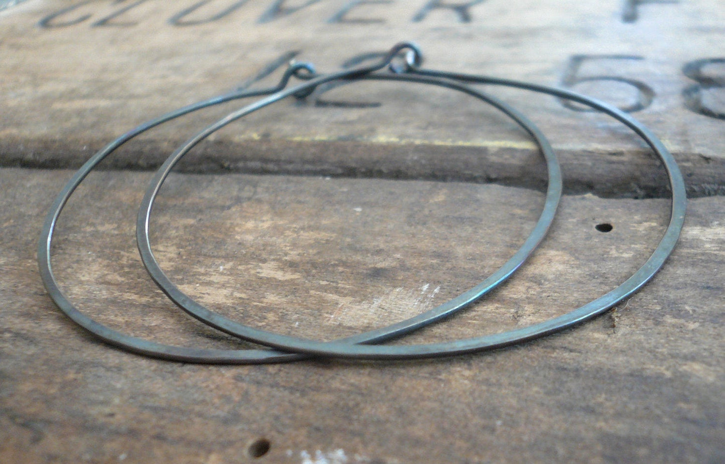 BIG Every Day Hoops - Handmade. Sterling Silver. 2 inch Hoops. Heavily Oxidized