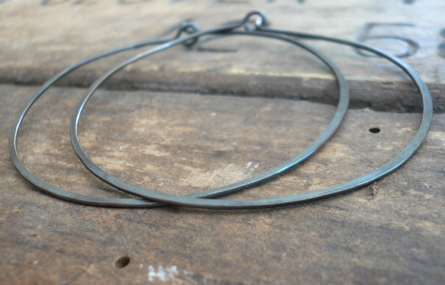 BIG Every Day Hoops - Handmade. Sterling Silver. 2 inch Hoops. Heavily Oxidized