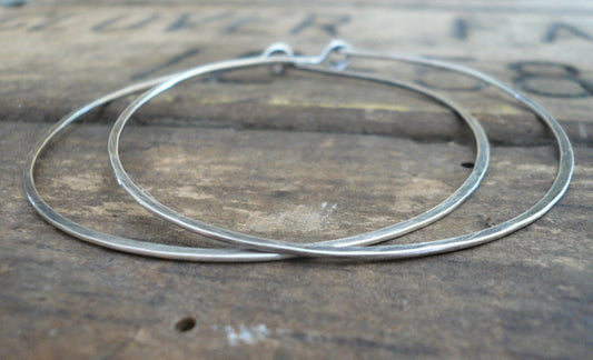 BIG Every Day Hoops - Handmade. Sterling Silver. 2 inch Hoops. Oxidized and Polished. Made to Order