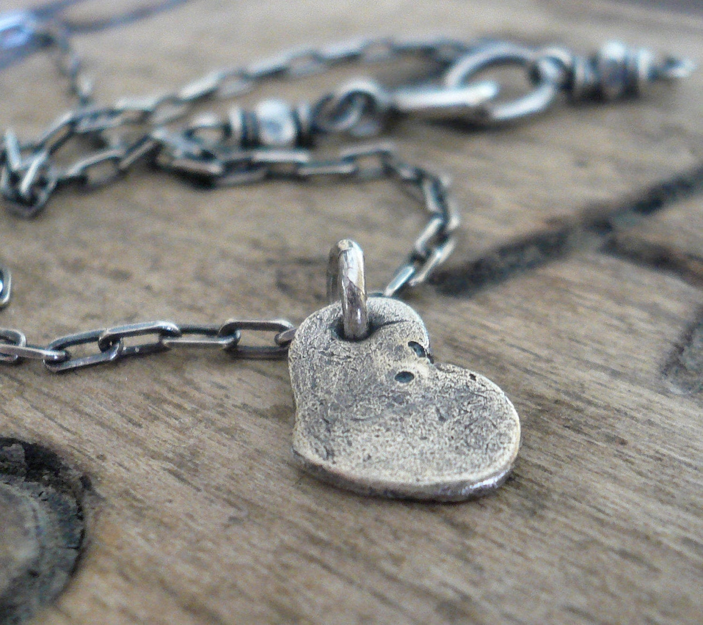 Heart on a String Necklace - Handmade. Oxidized Fine and Sterling Silver