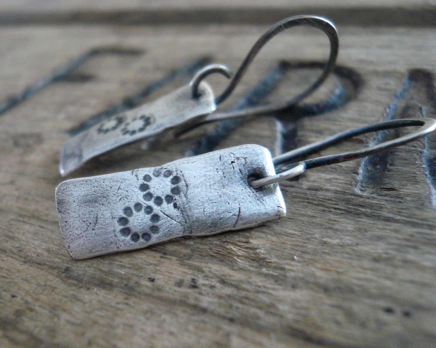 Daisy Earrings - Handmade. Oxidized fine and sterling silver. Summer Fields Collection