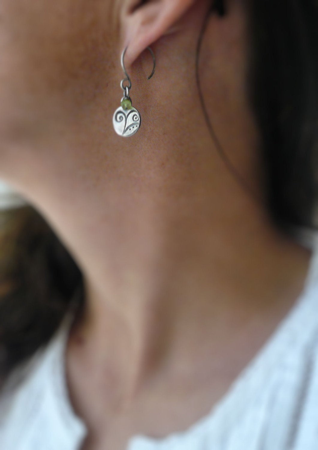 Frond Earrings Flourish Collection - Handmade. Peridot. Oxidized fine and sterling silver