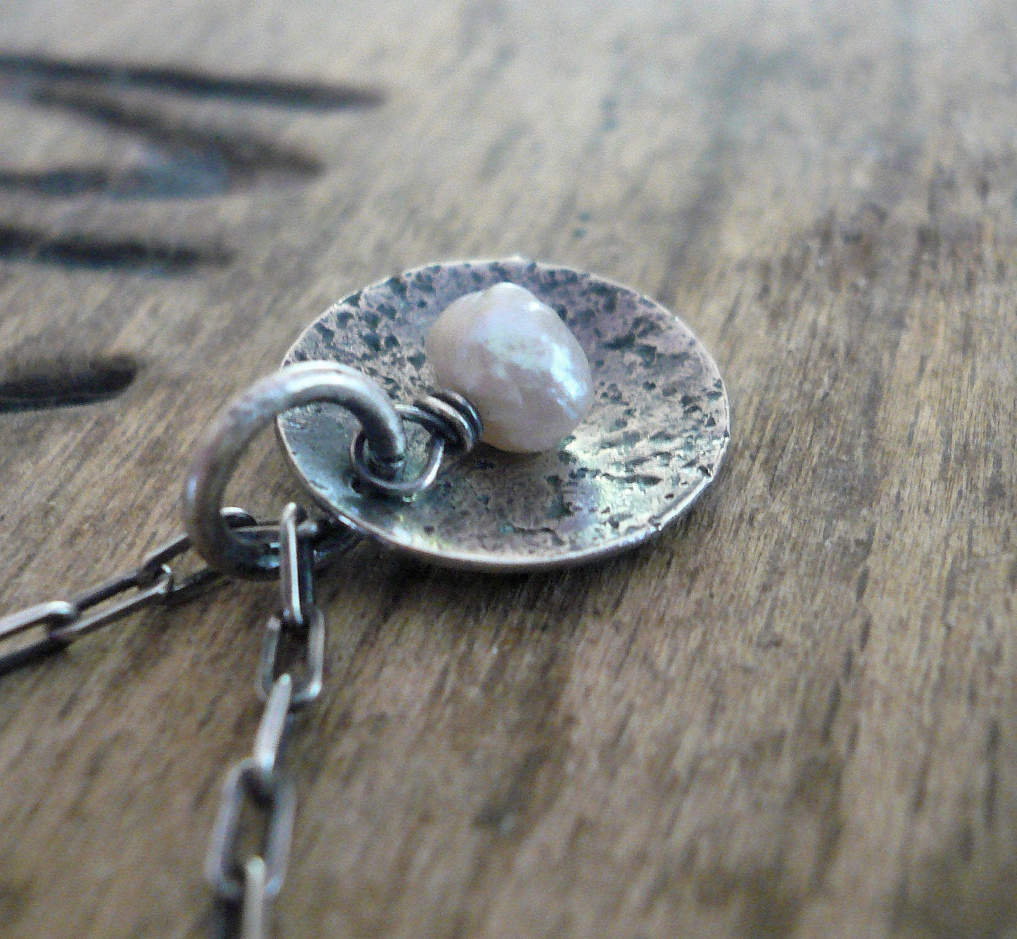 Overcast Necklace - Handmade. Pearls. Hammered, textured, oxidized sterling silver